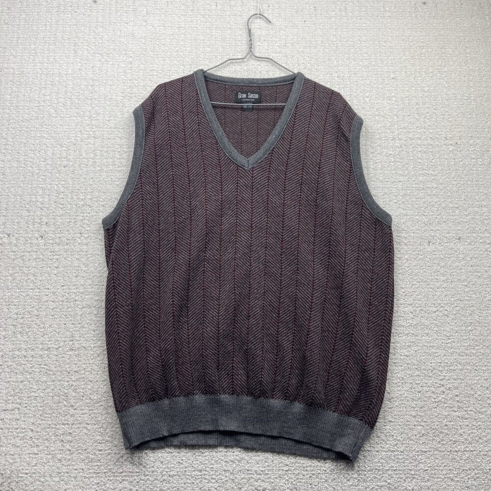 Gran Sasso Wool Blend Vest Mens Size 2XL Sleeveless Jumper V-Neck Red Red